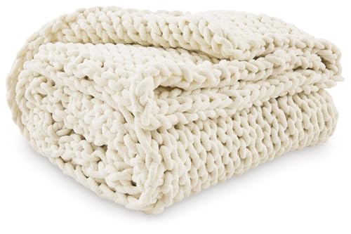 Signature Design by Ashley Chaddon Coastal Hand Knitted Throw, Beige