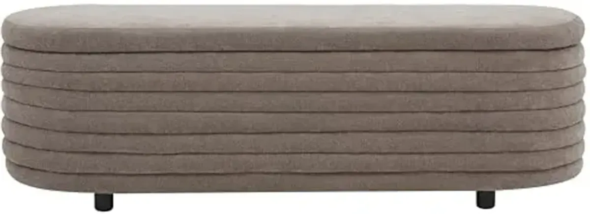 SAFAVIEH Couture Collection Jaymie Brown Boucle/Black Channel Tufted Oval Storage Bench