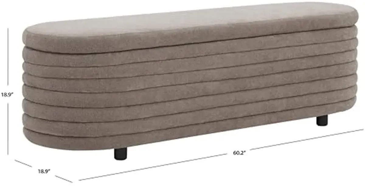 SAFAVIEH Couture Collection Jaymie Brown Boucle/Black Channel Tufted Oval Storage Bench