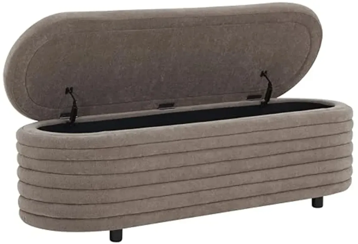 SAFAVIEH Couture Collection Jaymie Brown Boucle/Black Channel Tufted Oval Storage Bench