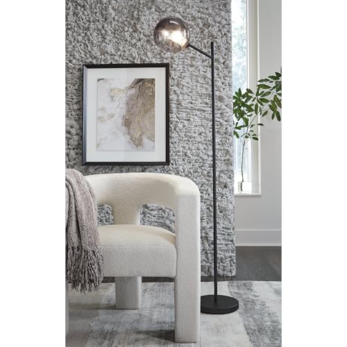 Signature Design by Ashley Abanson Modern Metal Floor Lamp with Glass Shade and On-Off Foot Switch, Black & Gray