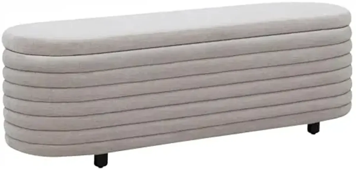 SAFAVIEH Couture Collection Jaymie Light Grey Linen/Black Channel Tufted Oval Storage Bench