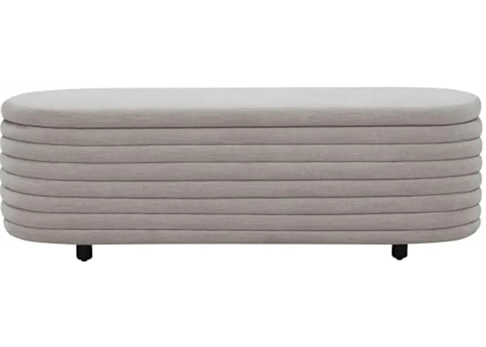 SAFAVIEH Couture Collection Jaymie Light Grey Linen/Black Channel Tufted Oval Storage Bench