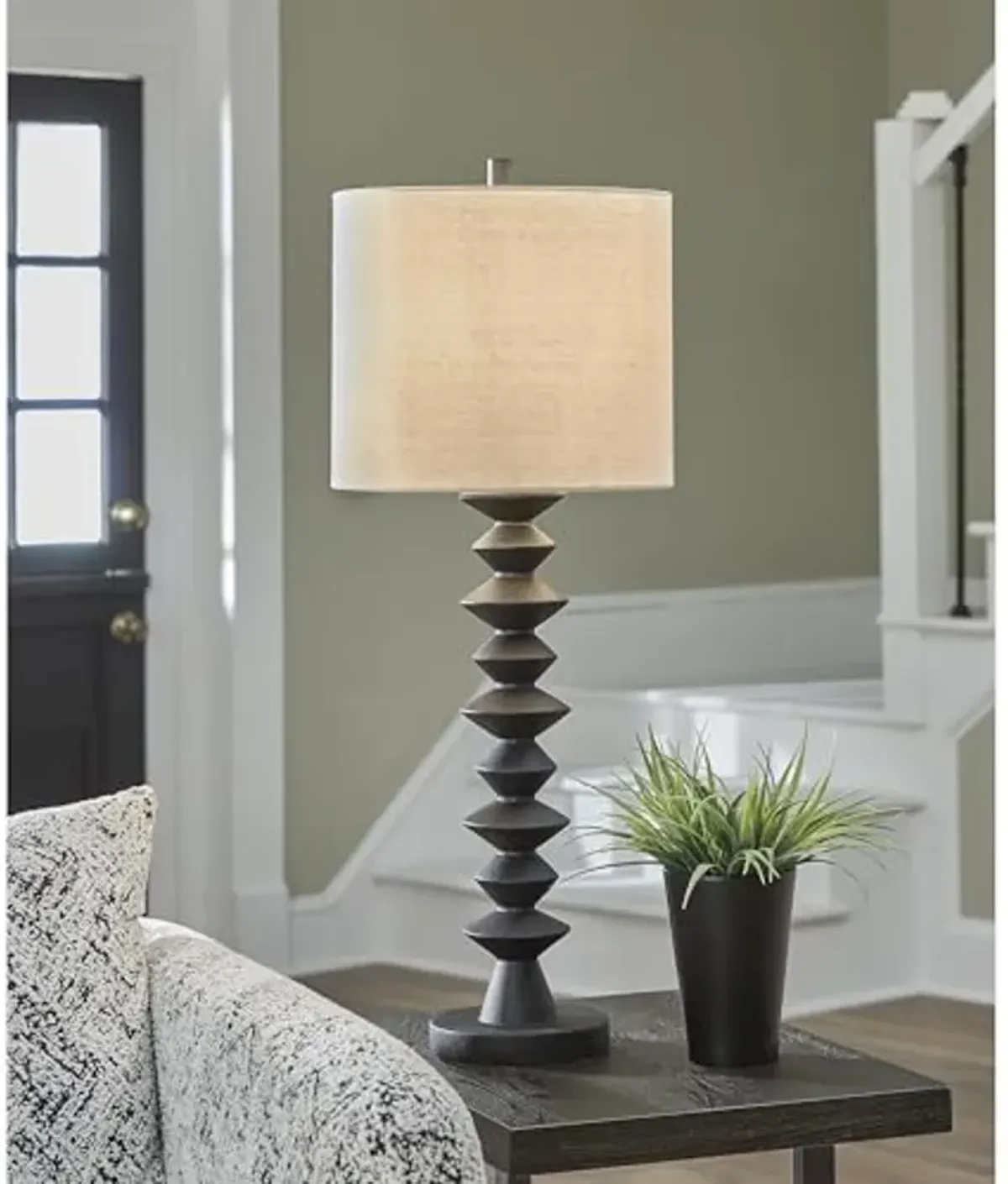 Signature Design by Ashley Luanndon Modern Polyresin Buffet Lamp with 3-Way Switch, Black & Beige