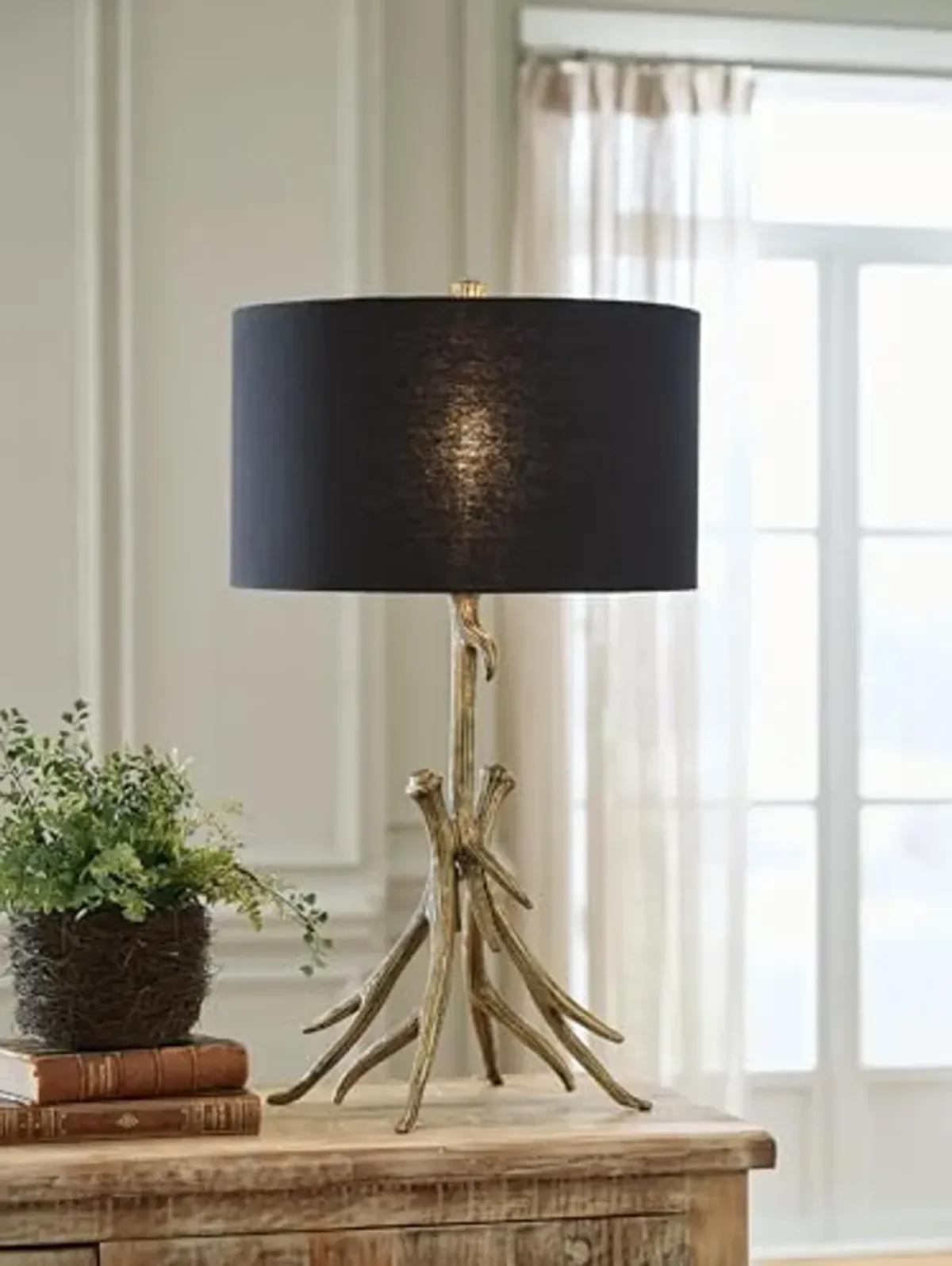 Signature Design by Ashley Josney Rustic Cast Aluminum Root Table Lamp with 3-Way Switch, Metallic & White