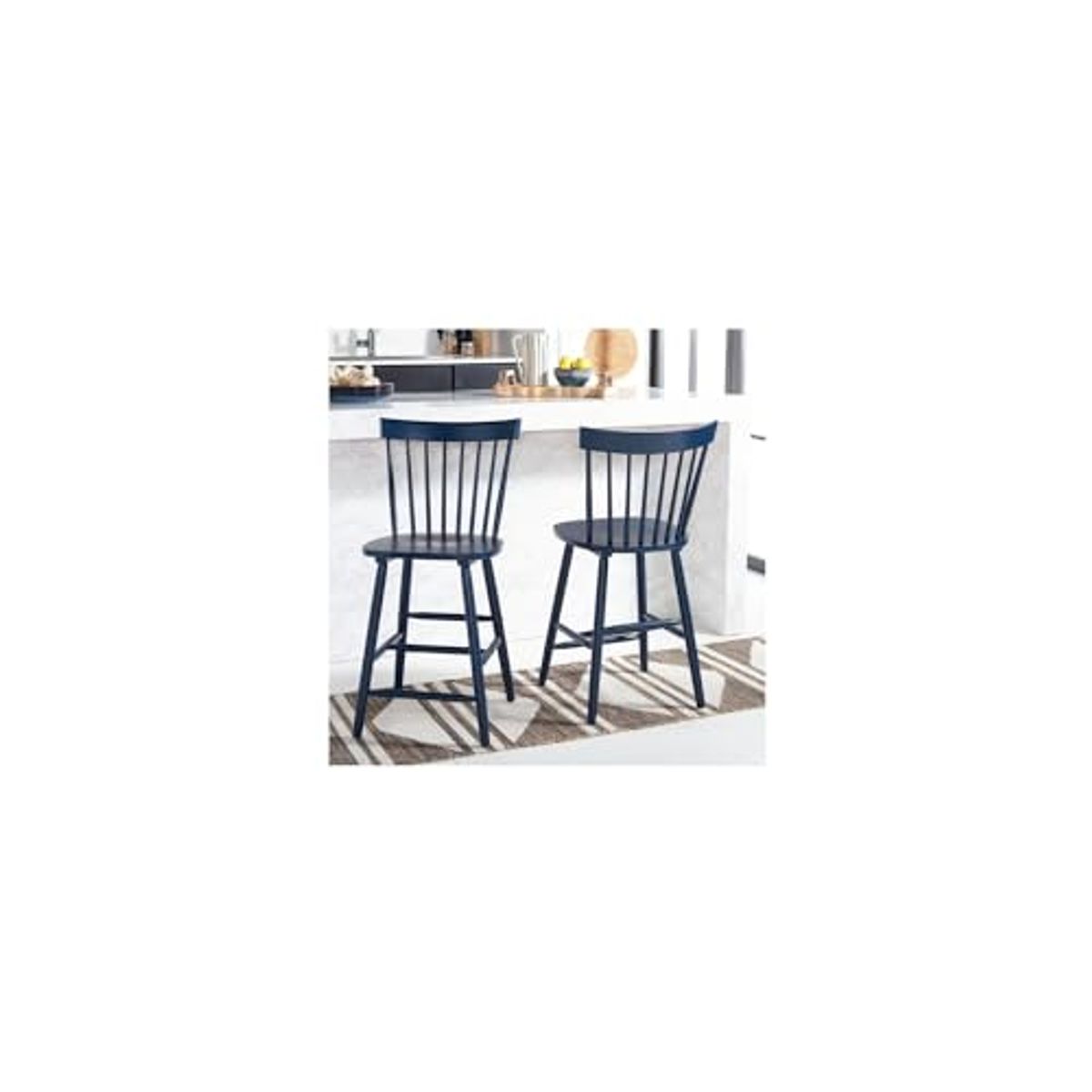 SAFAVIEH Home Collection Providence Farmhouse Navy Solid Wood Windsor Spindle 24-inch Seat Height Counter Stool Set of 2