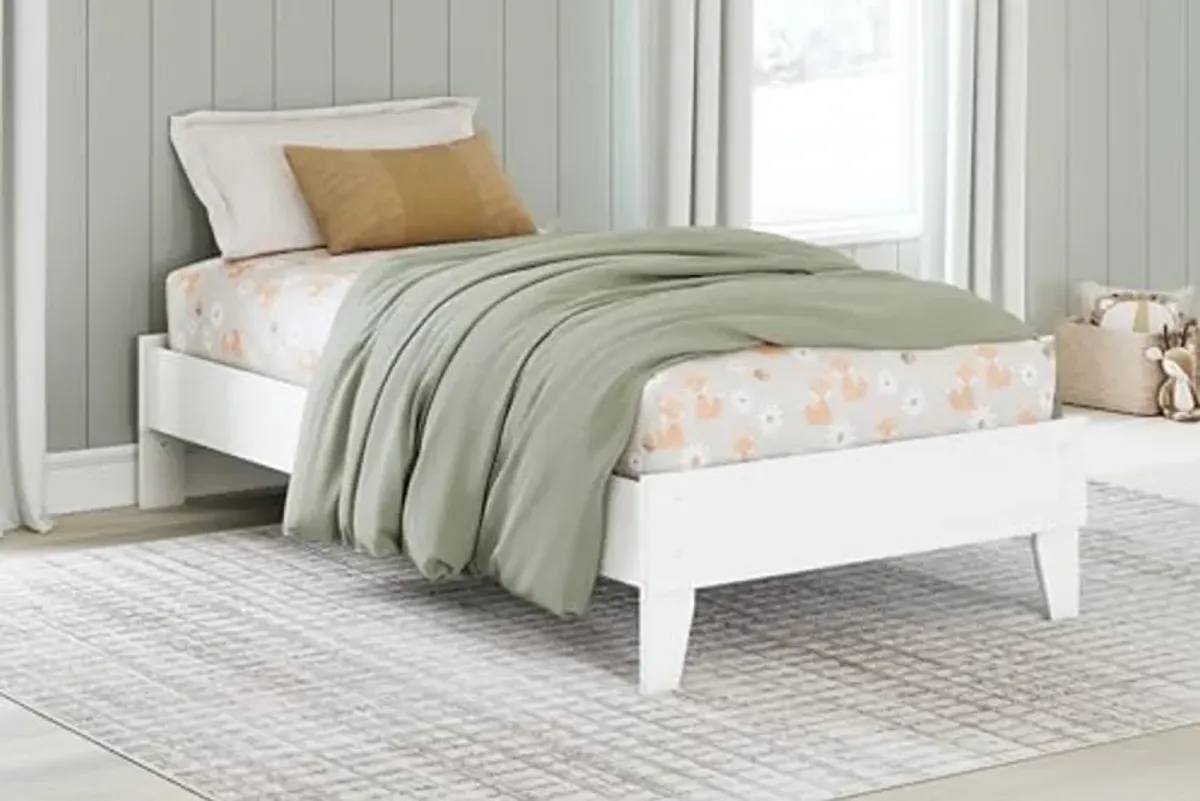 Signature Design by Ashley Hallityn Coastal Twin Platform Bed with Metal Slats, No Box Spring Needed, White