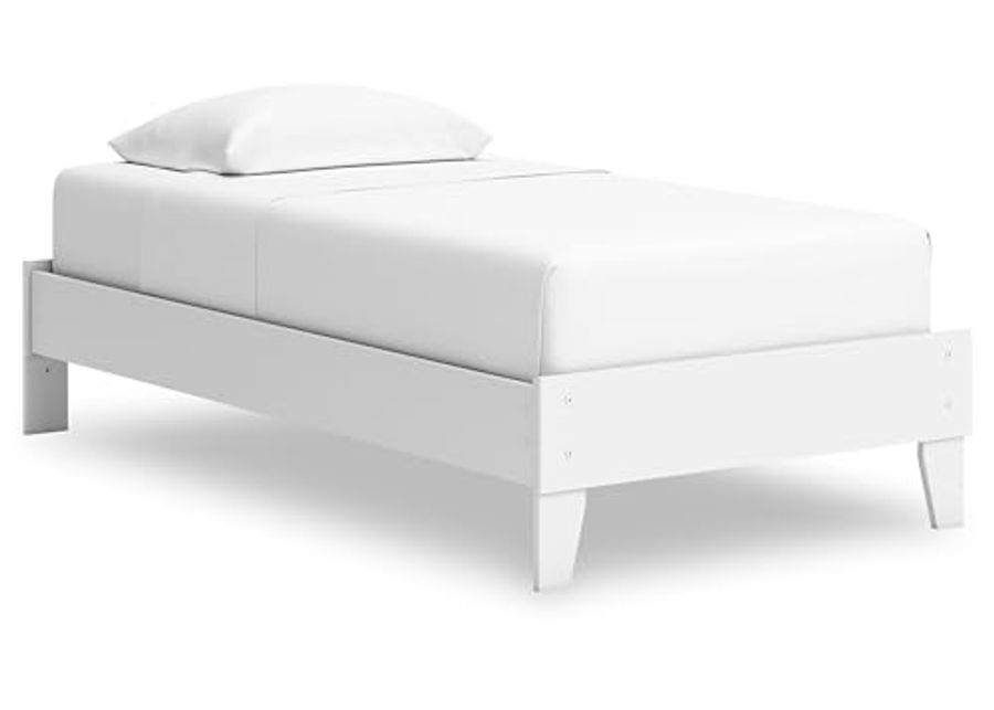 Signature Design by Ashley Hallityn Coastal Twin Platform Bed with Metal Slats, No Box Spring Needed, White