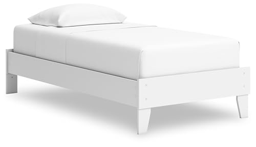 Signature Design by Ashley Hallityn Coastal Twin Platform Bed with Metal Slats, No Box Spring Needed, White