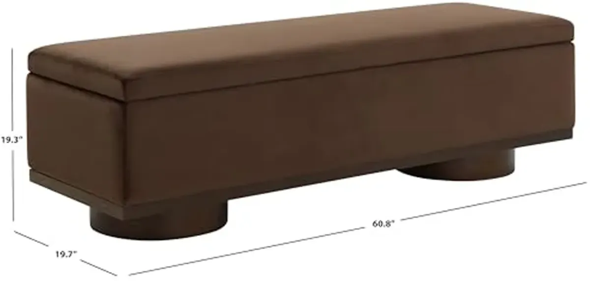 SAFAVIEH Couture Collection Vianna Dark Brown Velvet/Walnut Rectangle Storage Bench