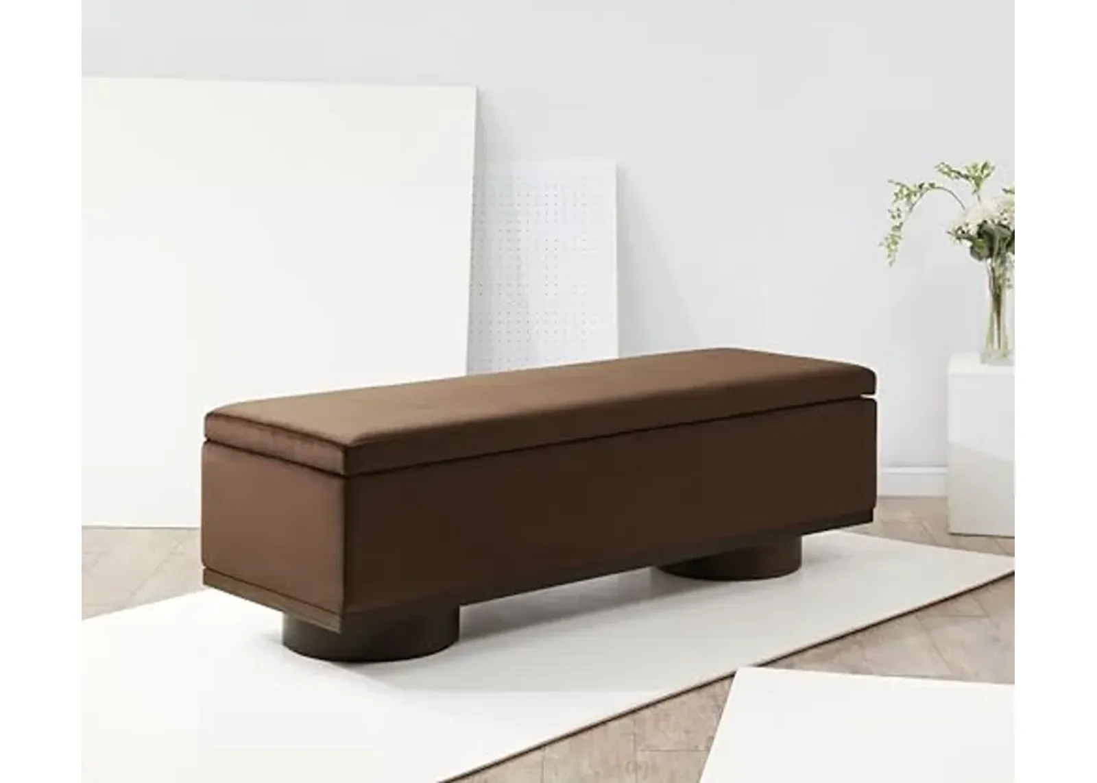 SAFAVIEH Couture Collection Vianna Dark Brown Velvet/Walnut Rectangle Storage Bench