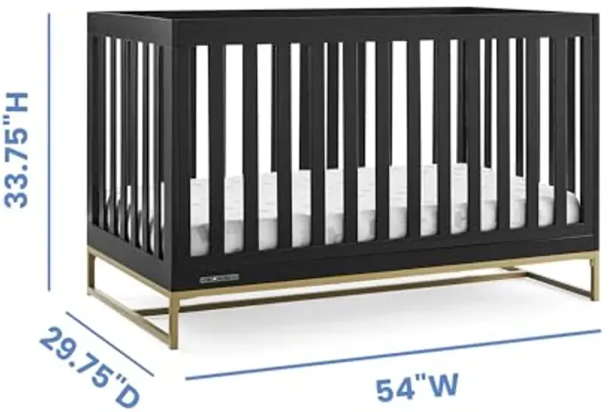 Delta Children Jade 4-in-1 Convertible Crib - Greenguard Gold Certified, Ebony/Bronze + Jade 6 Drawer Dresser with Interlock Drawer System, Black Ebony/Melted Bronze (Bundle)