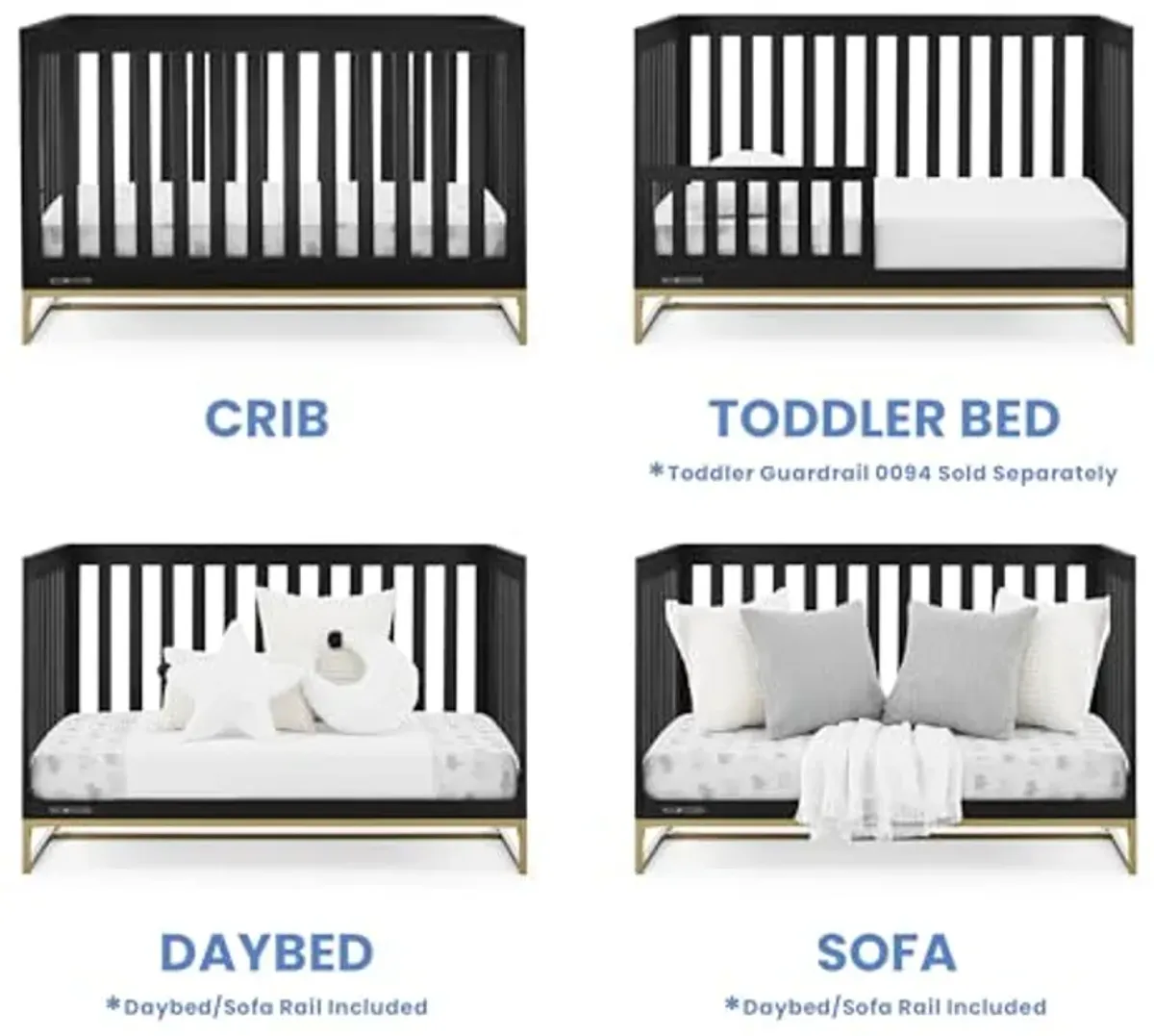 Delta Children Jade 4-in-1 Convertible Crib - Greenguard Gold Certified, Ebony/Bronze + Jade 6 Drawer Dresser with Interlock Drawer System, Black Ebony/Melted Bronze (Bundle)