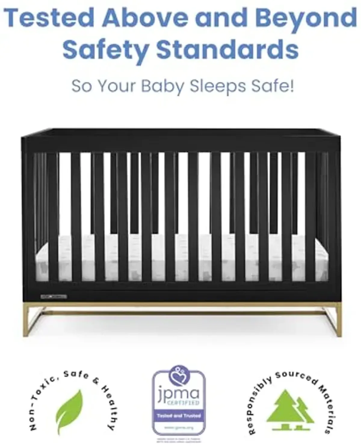 Delta Children Jade 4-in-1 Convertible Crib - Greenguard Gold Certified, Ebony/Bronze + Jade 6 Drawer Dresser with Interlock Drawer System, Black Ebony/Melted Bronze (Bundle)