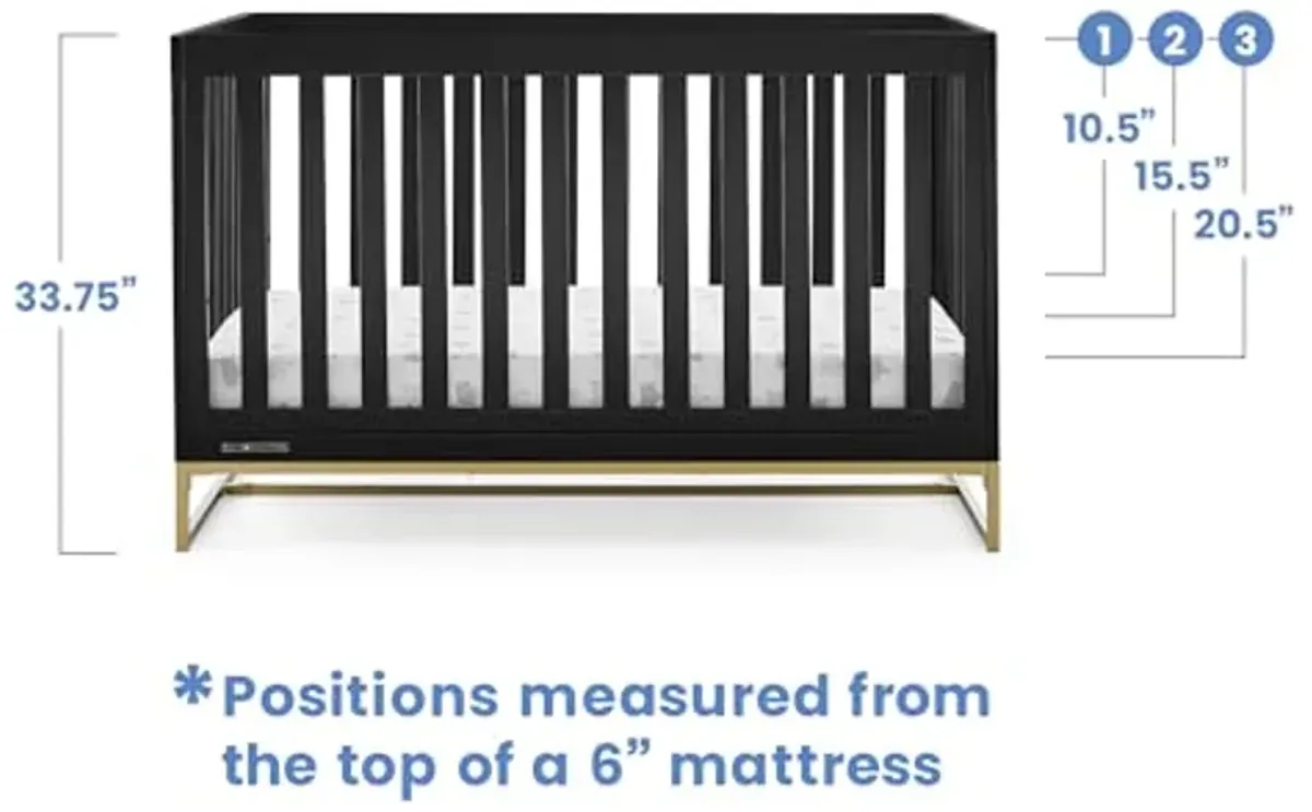 Delta Children Jade 4-in-1 Convertible Crib - Greenguard Gold Certified, Ebony/Bronze + Jade 6 Drawer Dresser with Interlock Drawer System, Black Ebony/Melted Bronze (Bundle)