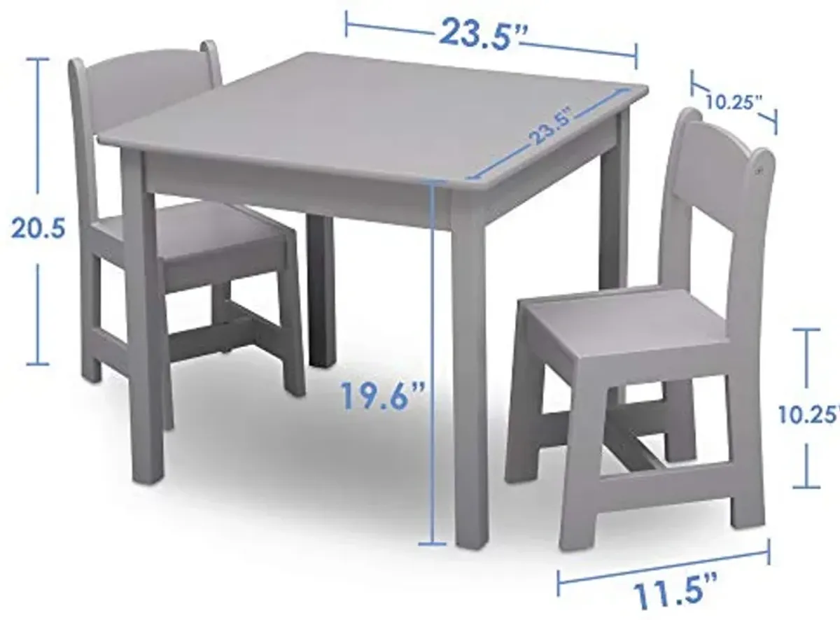 Delta Children MySize Toddler Bed, Grey + MySize Kids Wood Table and 2 Chair Set + MySize Deluxe Toy Box (Bundle)