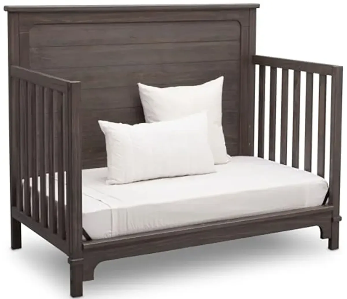 Delta Children Simmons Kids Slumbertime Monterey 4-in-1 Convertible Crib, Rustic Grey + Simmons Kids Quiet Nights Breathable Baby Bed Crib Mattress with Removable/Machine Washable Cover (Bundle)