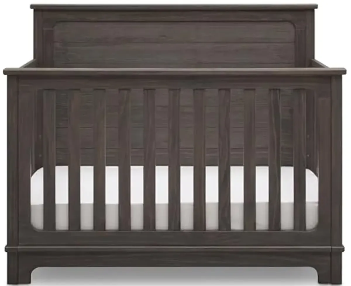 Delta Children Simmons Kids Slumbertime Monterey 4-in-1 Convertible Crib, Rustic Grey + Simmons Kids Quiet Nights Breathable Baby Bed Crib Mattress with Removable/Machine Washable Cover (Bundle)