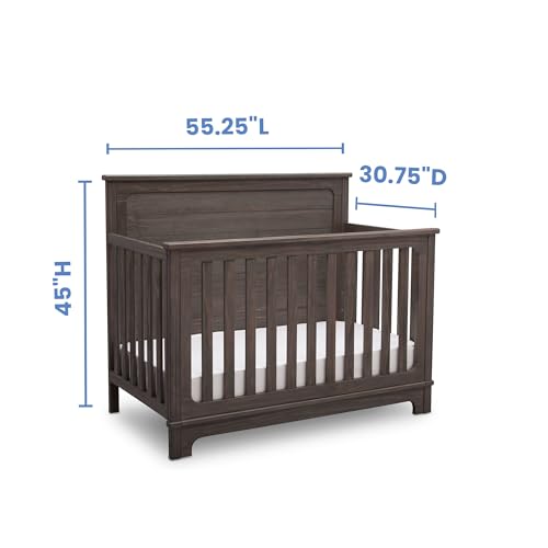 Delta Children Simmons Kids Slumbertime Monterey 4-in-1 Convertible Crib, Rustic Grey + Simmons Kids Quiet Nights Breathable Baby Bed Crib Mattress with Removable/Machine Washable Cover (Bundle)