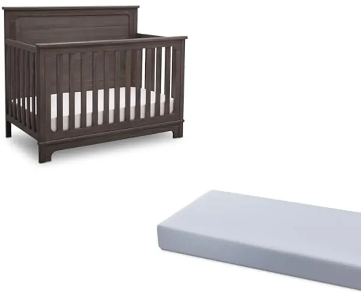 Delta Children Simmons Kids Slumbertime Monterey 4-in-1 Convertible Crib, Rustic Grey + Simmons Kids Quiet Nights Breathable Baby Bed Crib Mattress with Removable/Machine Washable Cover (Bundle)