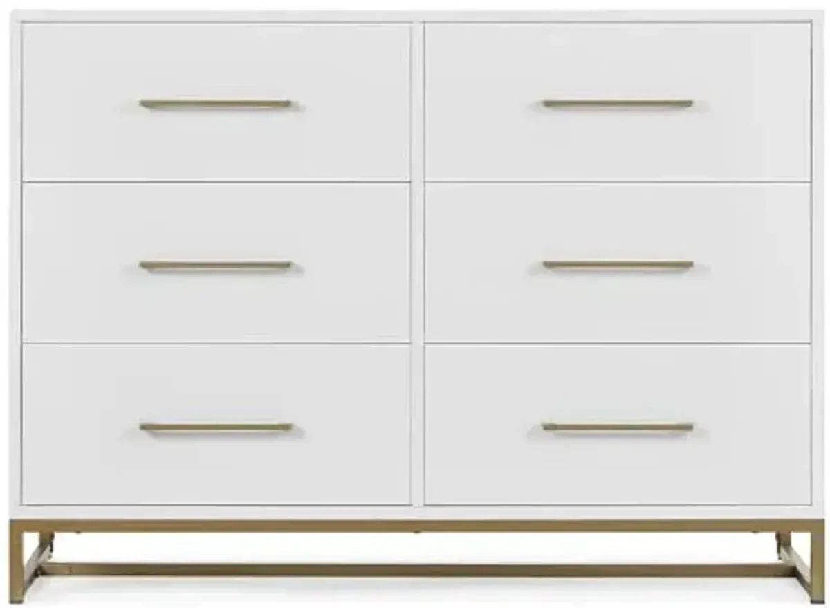 Delta Children Jade 4-in-1 Convertible Crib - Greenguard Gold Certified, Bianca White/Bronze + Jade 6 Drawer Dresser with Interlock Drawer System, Bianca White/Melted Bronze (Bundle)