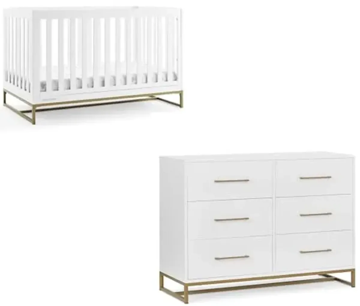 Delta Children Jade 4-in-1 Convertible Crib - Greenguard Gold Certified, Bianca White/Bronze + Jade 6 Drawer Dresser with Interlock Drawer System, Bianca White/Melted Bronze (Bundle)