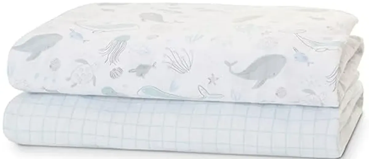 Delta Children 100% Organic Cotton Fitted Crib Sheets, Sea Life + 100% Organic Jersey Cotton Baby Receiving Blankets – 30x40 Inches, GOTS Certified (Pack of 2) (Bundle)