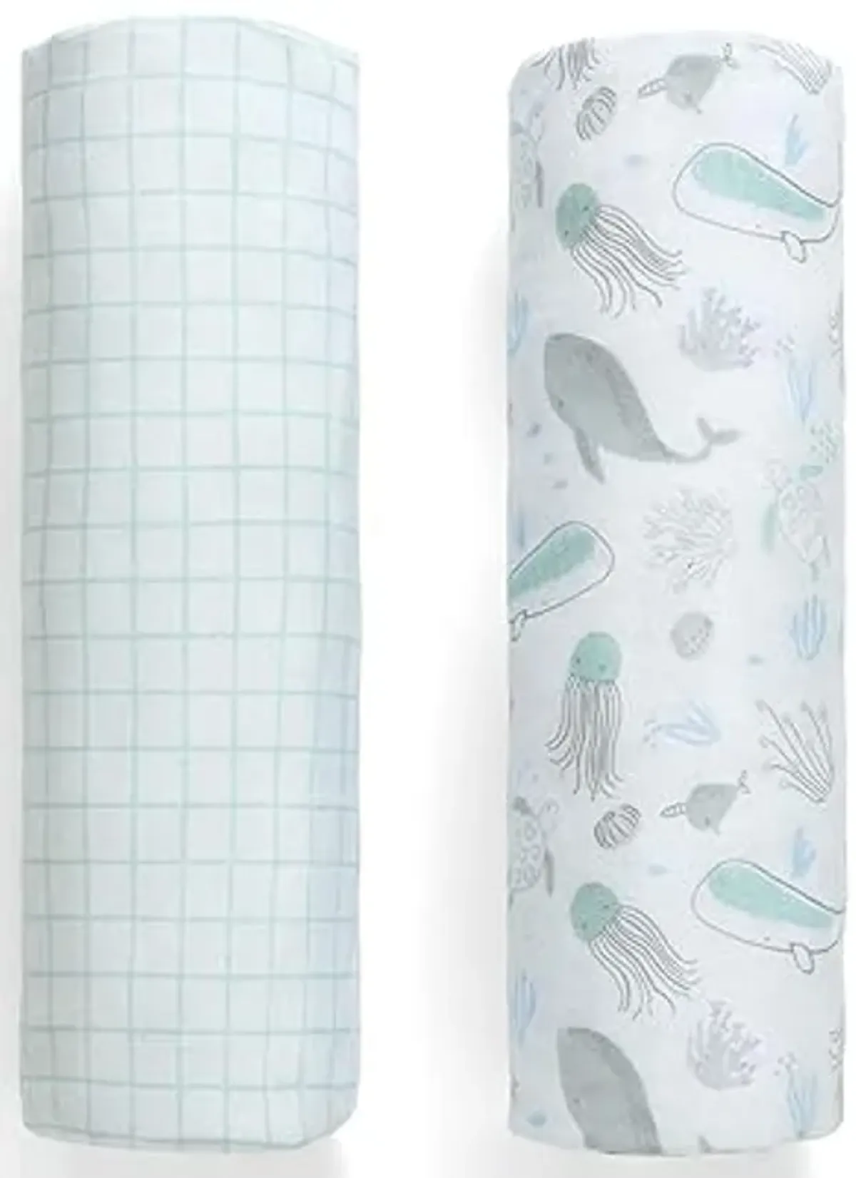 Delta Children 100% Organic Cotton Fitted Crib Sheets, Sea Life + 100% Organic Jersey Cotton Baby Receiving Blankets – 30x40 Inches, GOTS Certified (Pack of 2) (Bundle)