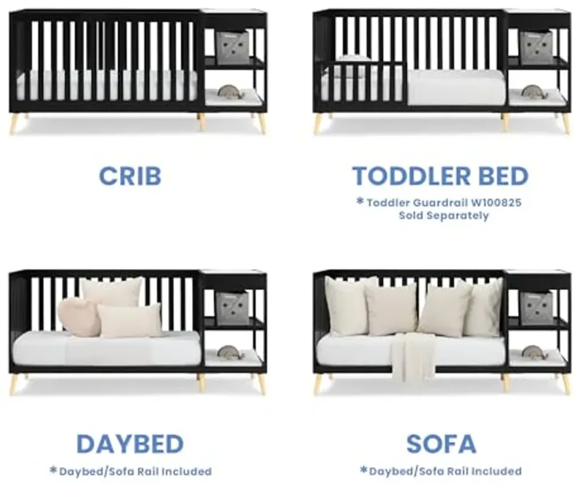 Delta Children Essex 4-in-1 Convertible Crib and Changer, Black Ebony w/Natural Knobs Twinkle Galaxy Dual Sided Recycled Fiber Core Crib and Toddler Mattress (Bundle)