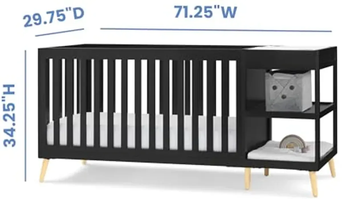 Delta Children Essex 4-in-1 Convertible Crib and Changer, Black Ebony w/Natural Knobs Twinkle Galaxy Dual Sided Recycled Fiber Core Crib and Toddler Mattress (Bundle)