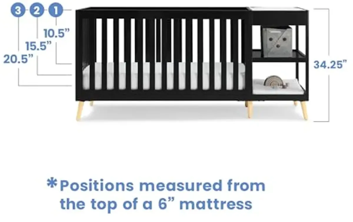 Delta Children Essex 4-in-1 Convertible Crib and Changer, Black Ebony w/Natural Knobs Twinkle Galaxy Dual Sided Recycled Fiber Core Crib and Toddler Mattress (Bundle)