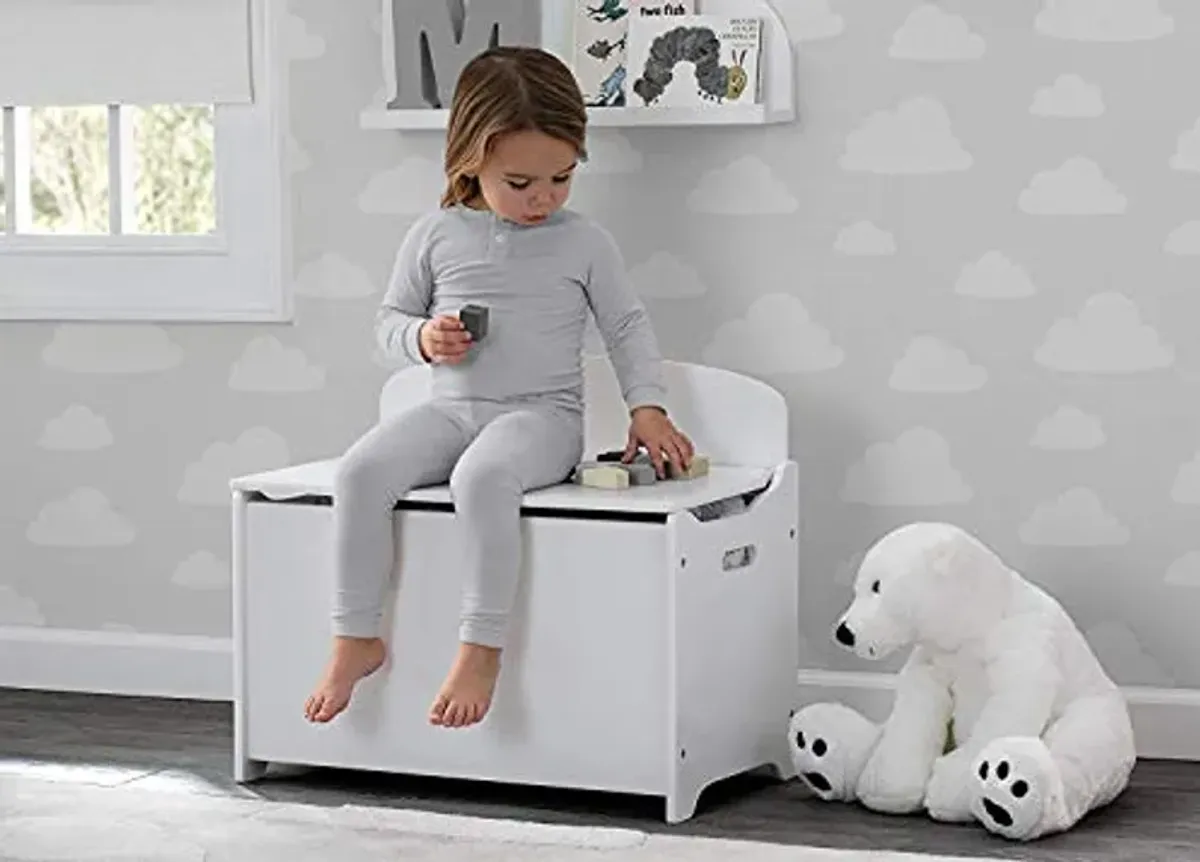 Delta Children MySize Toddler Bed, Bianca White + MySize Kids Wood Table and 2 Chair Set + MySize Deluxe Toy Box (Bundle)