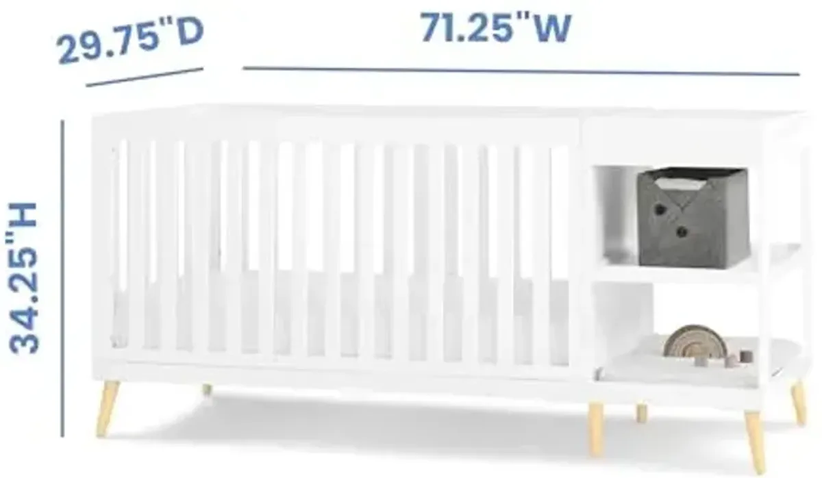 Delta Children Essex 4-in-1 Convertible Crib and Changer, Bianca White w/Natural Twinkle Galaxy Dual Sided Recycled Fiber Core Crib and Toddler Mattress (Bundle)