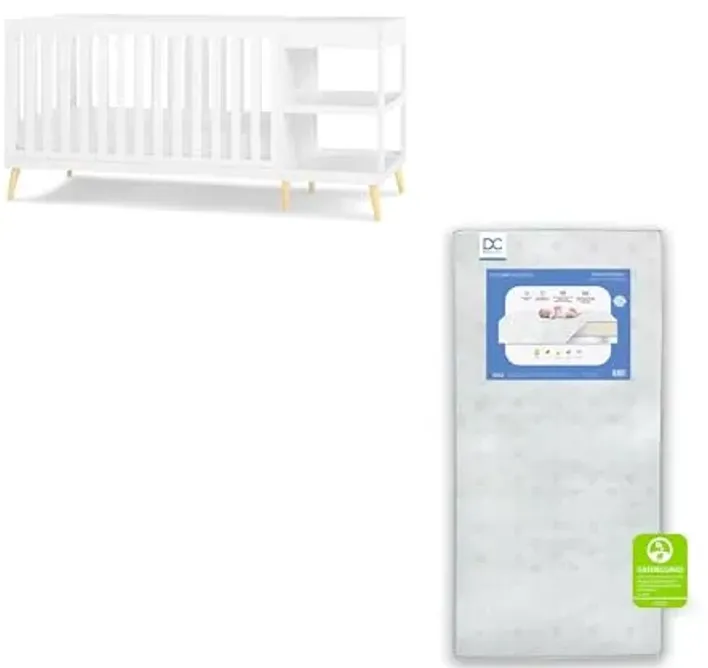 Delta Children Essex 4-in-1 Convertible Crib and Changer, Bianca White w/Natural Twinkle Galaxy Dual Sided Recycled Fiber Core Crib and Toddler Mattress (Bundle)
