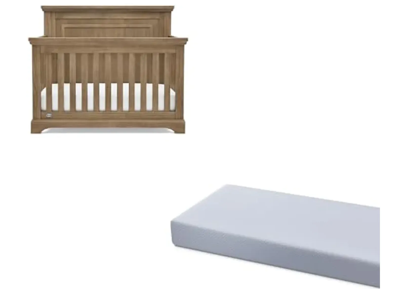 Simmons Kids Paloma 4-in-1 Convertible Crib, Greenguard Gold Certified, Aged Oak + Simmons Kids Quiet Nights Breathable Baby Bed Crib Mattress with Removable/Machine Washable Cover (Bundle)