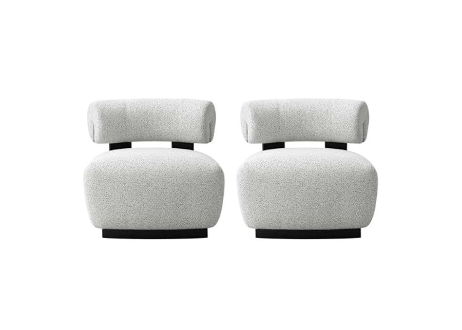 Manhattan Comfort Modern Bartow Woven Fabric Accent Chair, Ivory and Black - Set of 2