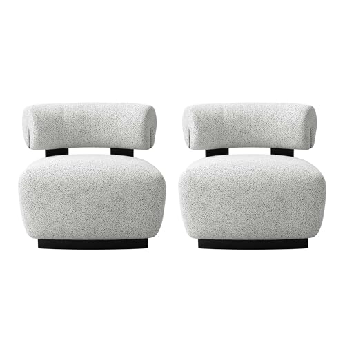 Manhattan Comfort Modern Bartow Woven Fabric Accent Chair, Ivory and Black - Set of 2