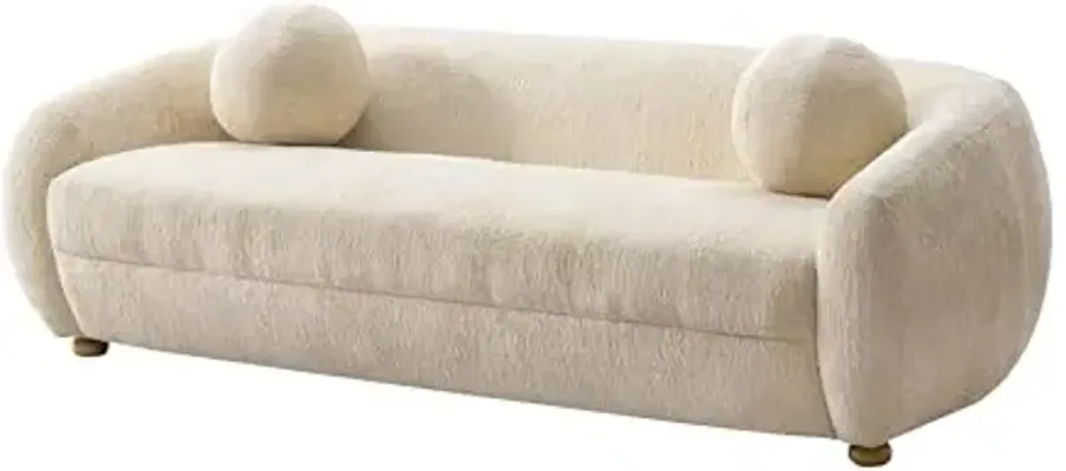 Manhattan Comfort Tribeca 86" Sofa for Living Room, Upholstered in Chenille Fabric, Kiln-Dried Birch Wood Frame, Modern Couch, Includes 2 Round Pillow, Fully Assembled, Cream