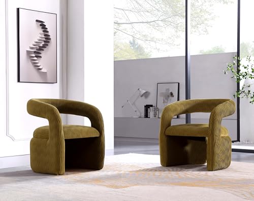 Manhattan Comfort Modern Corvette Velvet Accent Chair, Olive Green - Set of 2