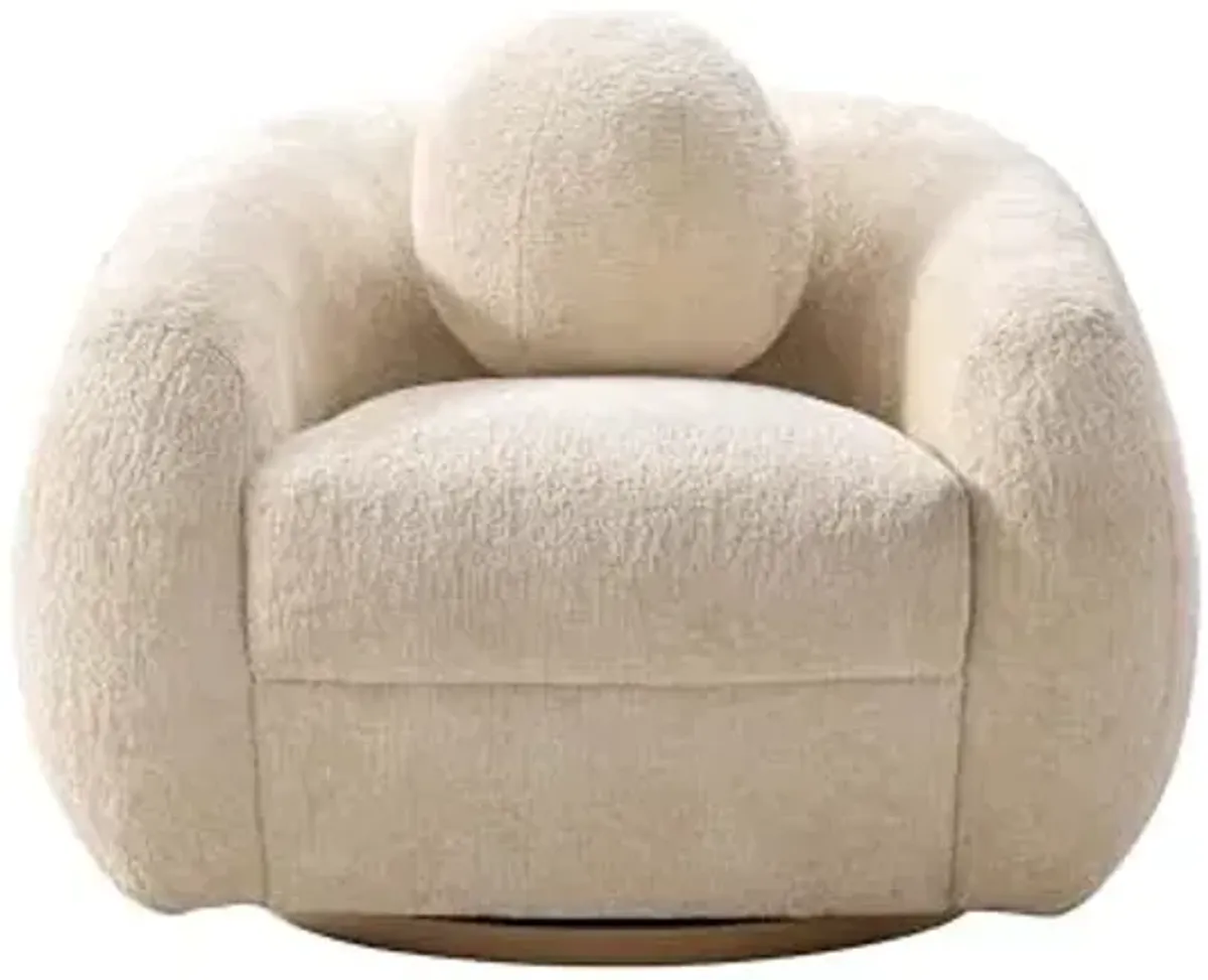 Manhattan Comfort Tribeca Swivel Accent Chair, Upholstered in Chenille Fabric, Kiln-Dried Birch Wood Frame, Ideal for Modern Living Room, Includes Round Pillow, Fully Assembled, Cream