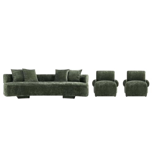 Manhattan Comfort 3- Piece Modern Verandah Chenille 112" Sofa and 2 Accent Chairs, Olive Green