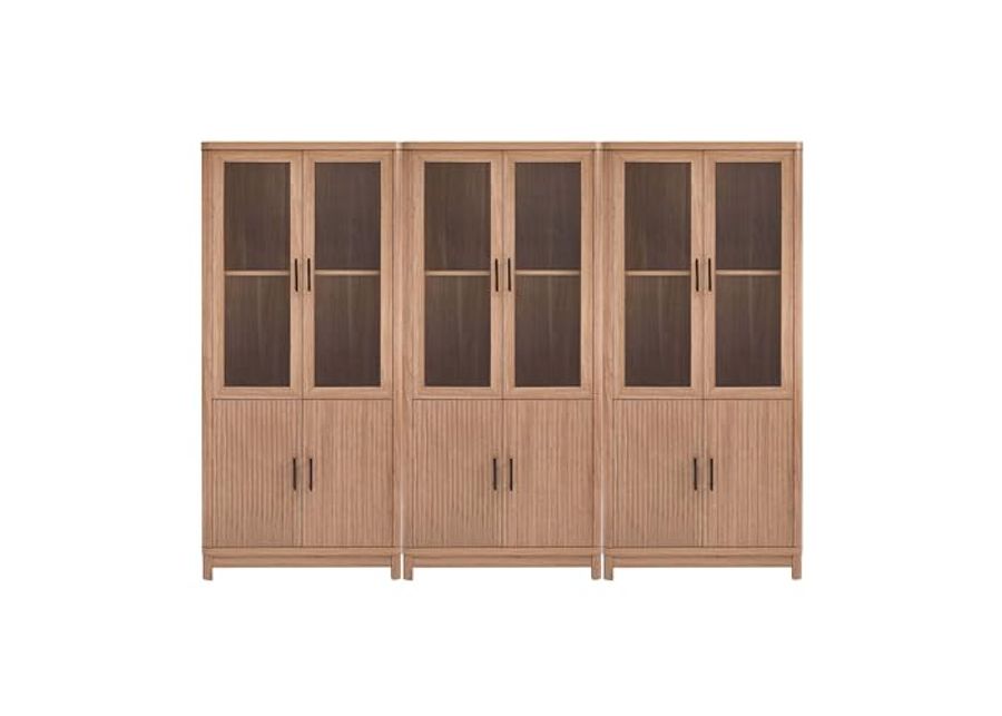 Manhattan Comfort 3 Piece- Mid Century- Modern Jodie Bookcase with Adjustable Shelves and Tempered Glass Doors, Maple