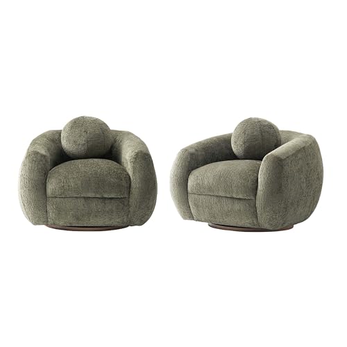 Manhattan Comfort Modern Tribeca Chenille Accent Chair, Olive Green - Set of 2