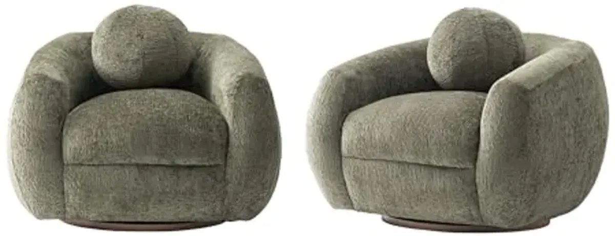 Manhattan Comfort Tribeca Swivel Accent Chairs Set of 2, Upholstered in Chenille, Kiln-Dried Birch Wood Frame, Ideal for Modern Living Room, Includes Round Pillow, Fully Assembled, Olive Green