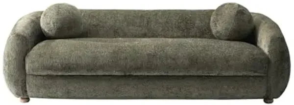 Manhattan Comfort Tribeca 86" Sofa for Living Room, Upholstered in Chenille Fabric, Kiln-Dried Birch Wood Frame, Modern Couch, Includes 2 Round Pillow, Fully Assembled, Olive Green