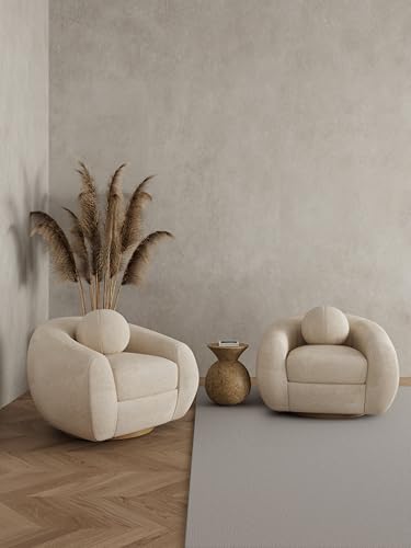 Manhattan Comfort Modern Tribeca Chenille Accent Chair, Cream - Set of 2