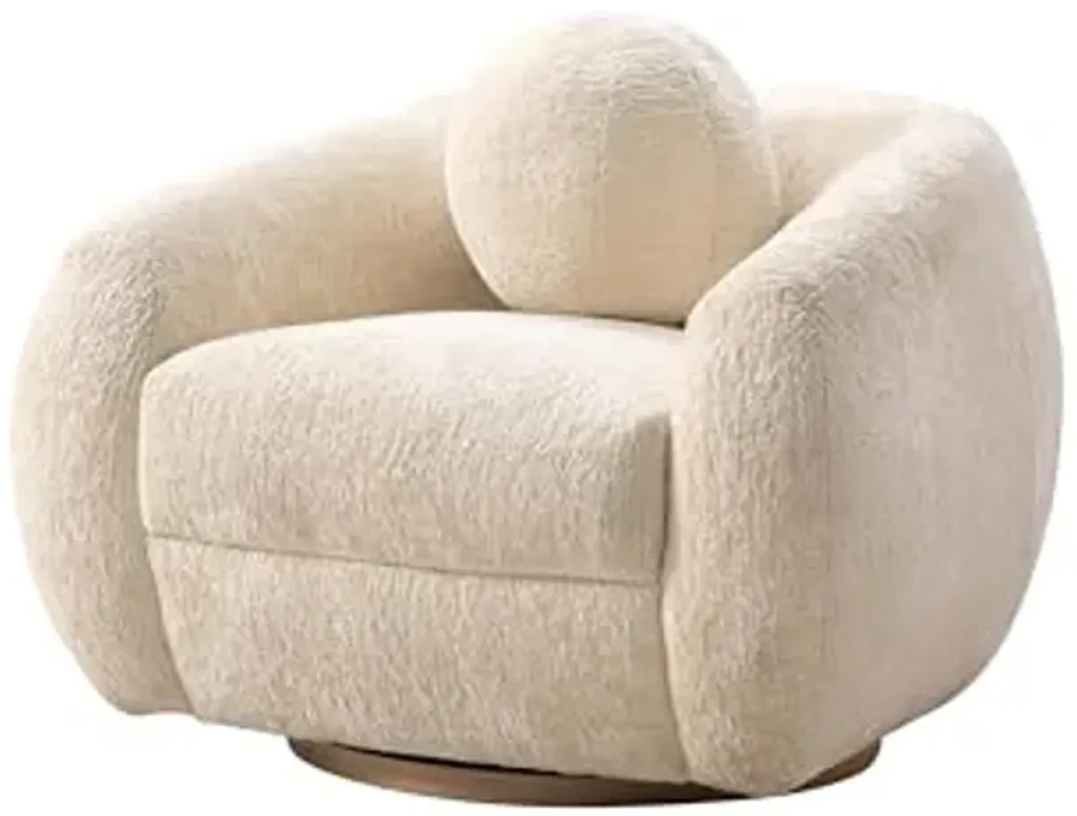 Manhattan Comfort Tribeca Swivel Accent Chairs Set of 2, Upholstered in Chenille, Kiln-Dried Birch Wood Frame, Ideal for Modern Living Room, Includes Round Pillow, Fully Assembled, Cream