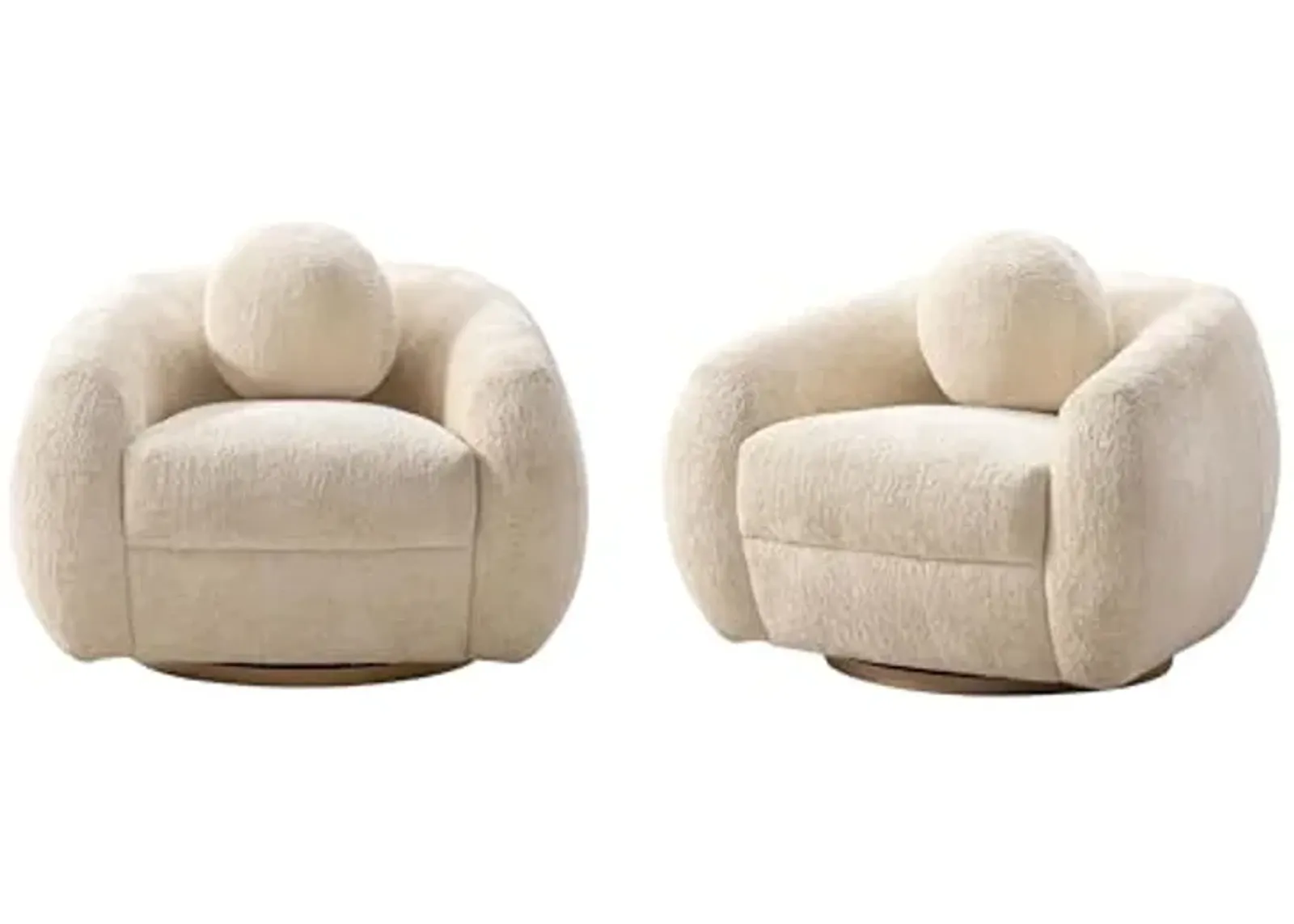 Manhattan Comfort Tribeca Swivel Accent Chairs Set of 2, Upholstered in Chenille, Kiln-Dried Birch Wood Frame, Ideal for Modern Living Room, Includes Round Pillow, Fully Assembled, Cream