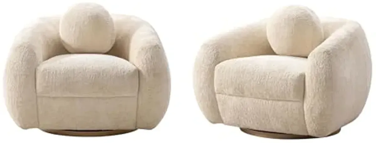 Manhattan Comfort Tribeca Swivel Accent Chairs Set of 2, Upholstered in Chenille, Kiln-Dried Birch Wood Frame, Ideal for Modern Living Room, Includes Round Pillow, Fully Assembled, Cream