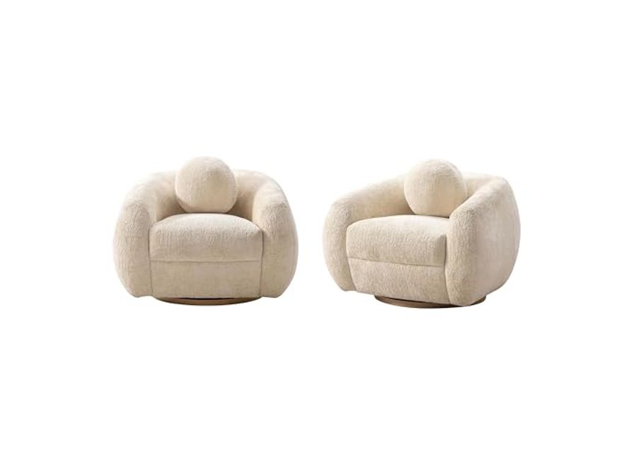 Manhattan Comfort Modern Tribeca Chenille Accent Chair, Cream - Set of 2